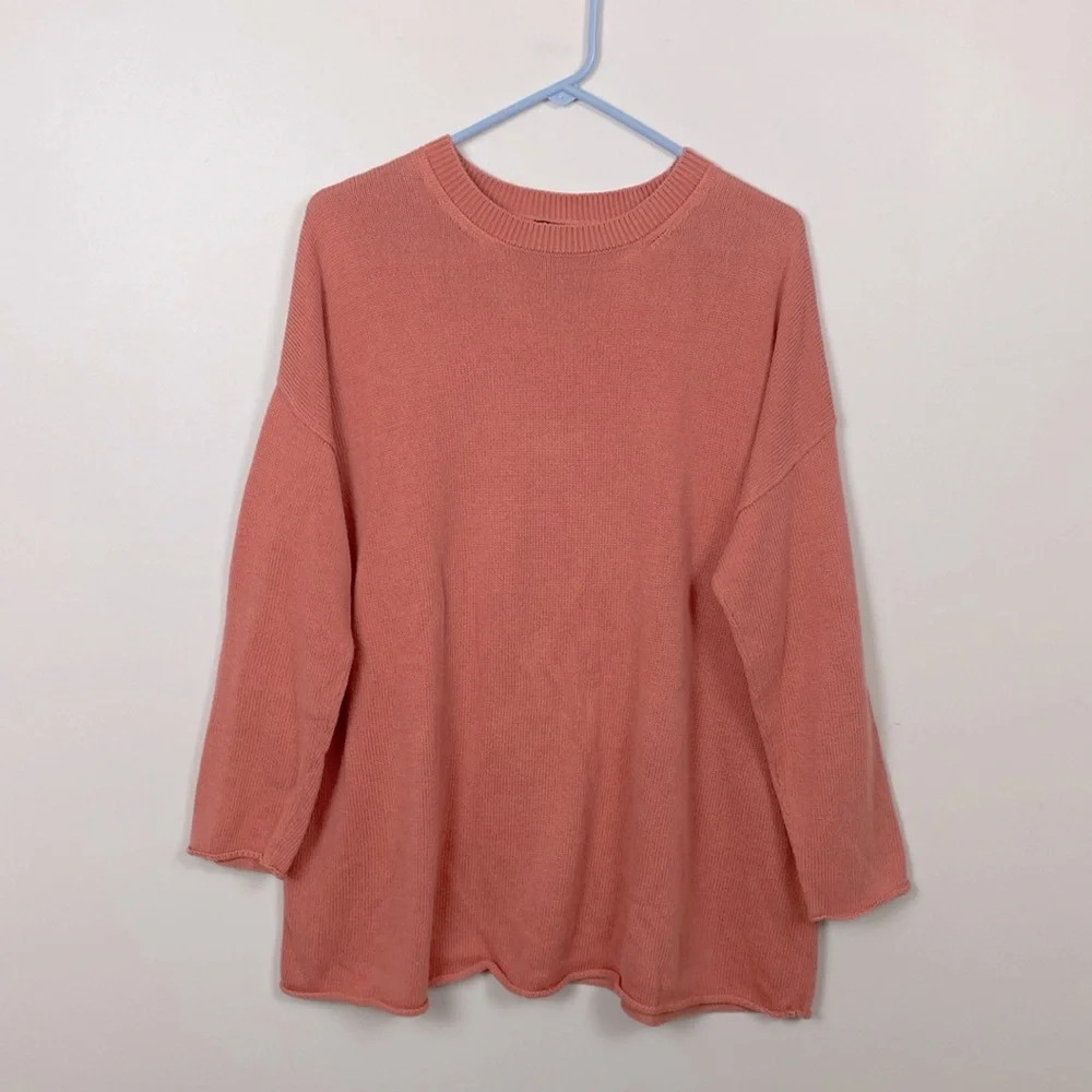 Eileen Fisher Organic Cotton Drop Shoulder Coral Sweater size Large